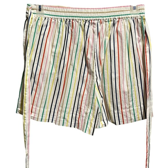 J.Crew Womens White Rainbow Stripe Pull On Shorts Tie Belt Pockets Cotton Sz 10 - Picture 3 of 6